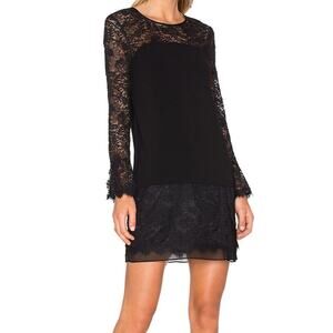NWT DIANE VON FURSTENBERG Lavana Lace Trimmed Mini Dress Black 4